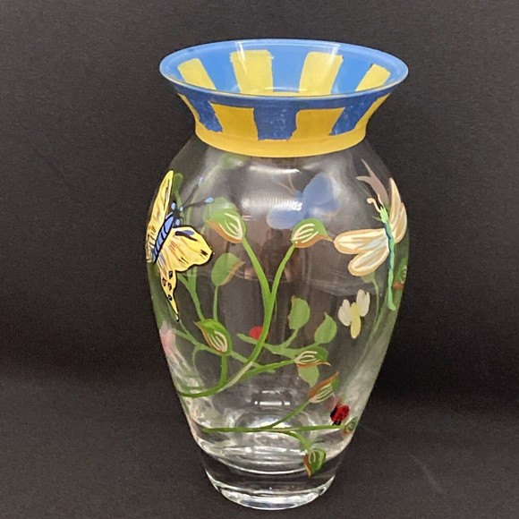 Lenox Other - Lenox Crystal Vase Footed w/Hand Painted Butterflies & Flowers Blue Yellow 6 In